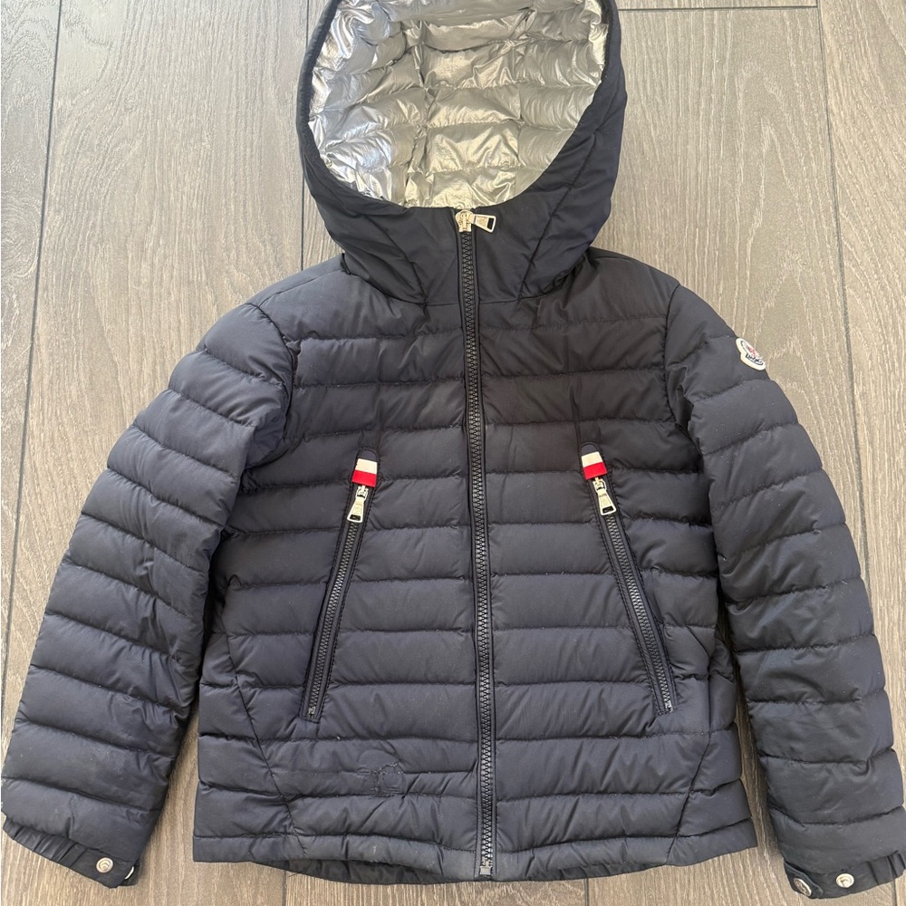 Moncler Kids Dark Blue Puffer Jacket with Silver Lining